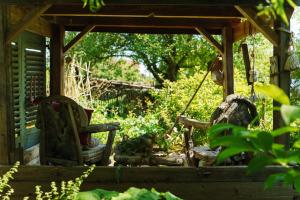 a porch of a house with a chair and plants at Les Jardins de Colmar in Herrlisheim-près-Colmar