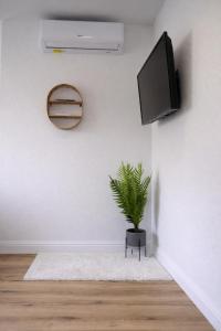 a living room with a tv and a potted plant at GUESTHOUSE Kastel Novi in Kaštela