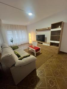 a living room with a couch and a television at O Repouso in Lalín