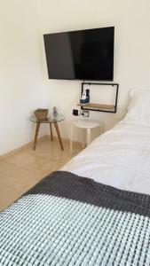 a bedroom with a bed and a tv on the wall at Taína La Encina in Vícar
