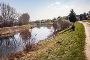 a body of water with a path next to a river at Villa de Calma Samorin in Šamorín