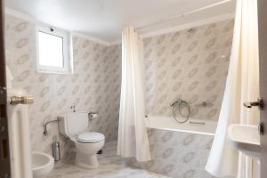 a bathroom with a toilet and a sink and a shower at Hotel Koutriaris in Distomo +28 photos