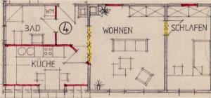 a drawing of a floor plan of a house at Mitarbeiterwohnung nahe Saaleck Kaserne in Hammelburg