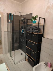 a bathroom with a shower and a sink at Dimora di Teglio in Teglio +68 photos
