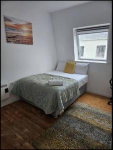 a bedroom with a bed in a white room at Claddagh Retreat in Galway