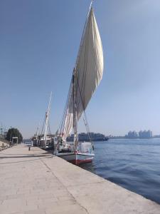 a sail boat is docked next to a dock at Royal Felucca - Shared Amazing Sailing in Aswan