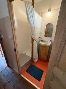 a small bathroom with a shower and a sink at File dans ta chambre ! in Le Monastier sur Gazeille