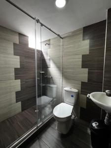 a bathroom with a toilet and a sink at Hotel San Alejo in Ipiales