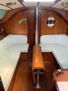 a view of the back of a boat with two beds at Nuits sur un voilier in Pointe-à-Pitre