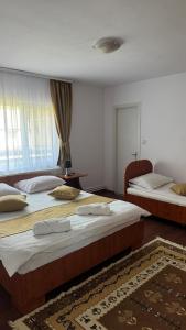 a bedroom with two beds and a rug at Casa Iuly in Gârda de Sus +35 photos