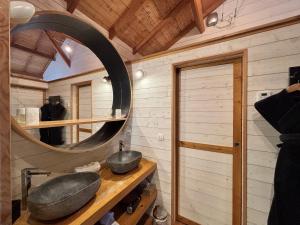a bathroom with a sink and a mirror at D'EMILION De SENS in Gardegan-et-Tourtirac +19 photos