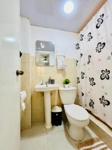 a bathroom with a toilet and a sink at Moderno Apartment Near the Ocean Santo Domingo Este Wife ,AC in La Francia +3 photos