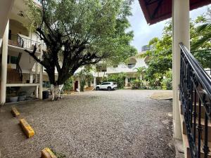 a driveway with a tree in the middle of a building at Mega Suite en Hotel Cosmos in Tamasopo