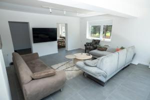 a living room with two couches and a tv at Villa-Vista di Pini Sarajevo in Sarajevo