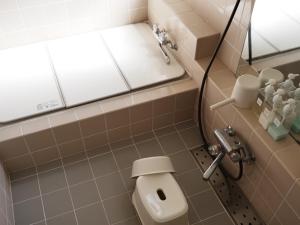 a small bathroom with a toilet and a shower at ゲストハウス豆まめ - Guesthouse Mamemame in Matsumoto +38 photos