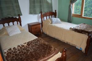 1 dormitorio con 2 camas y ventana en Santa Irene en Villa Meliquina