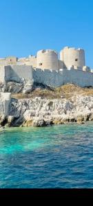 a castle sitting on top of a rocky hill next to the water at Droit au but!! in Marseille