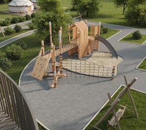 a playground with a slide in a park at Kilemche Boutique Hotel & Yurt Camp in Bagysh
