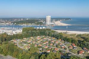 an aerial view of a park next to a beach at Strandhaus Freibeuterweg 24 in Priwall