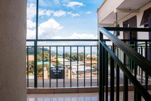 a view from the balcony of a building at Fido's Guesthouse in Ruhengeri