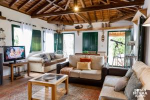 a living room with couches and a tv at Casa da Serreta by PontaNegraAzores in Serreta