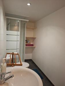 a bathroom with a white sink and a toilet at Studio privé à la campagne in Guillerval +14 photos