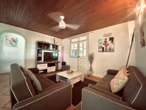 a living room with two couches and a tv at La Villa Rosier in Le François