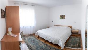 a bedroom with a bed and a desk and a window at Apartmani Ljubica in Selce