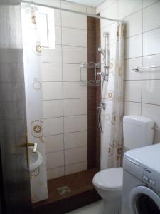 ein Badezimmer mit Toilette, Waschbecken und Dusche in der Unterkunft Milocer Apartment in Sveti Stefan