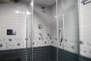 a shower with a glass door in a bathroom at Serenity stay in Kathmandu +11 photos
