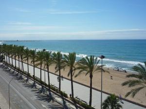 a row of palm trees on a beach with the ocean at Villa service - Casa Jordi in Segur de Calafell
