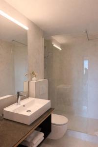 un bagno con lavandino, WC e doccia di Hotel Boulevard a Costanza