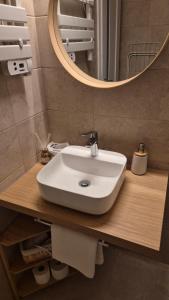a bathroom with a white sink and a mirror at Sólyomvár-Lak in Komlóska +62 photos