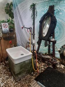 a bathroom with a shower and a toilet in a room at Tinyhaus am Flughafen, der DLR und ESA in Cologne +24 photos