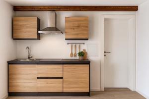 a kitchen with wooden cabinets and a sink at Tibetan BB in Bellinzona +17 photos
