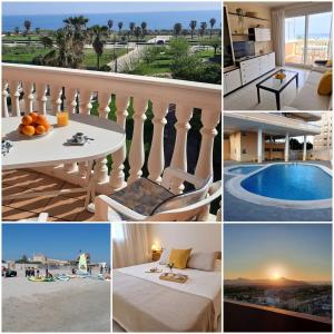 a collage of photos of a hotel room with a view at Sea View Apartman Daimus in Daimuz