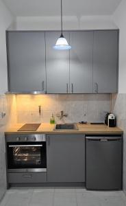 a kitchen with stainless steel appliances and a sink at Apartments 101 in Kotor