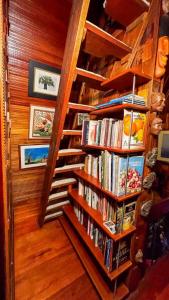 a book shelf filled with books in a room at cabaña master familiar in San Antonio de Pereira