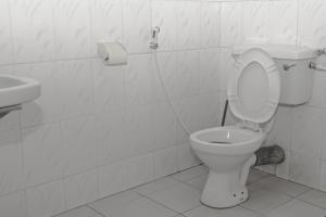 a bathroom with a toilet and a sink at Kiusa Badget Hotel in Moshi