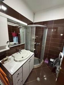 a bathroom with a sink and a shower at Aldi APARTMENTS in Lezhë