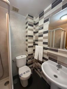 a bathroom with a toilet and a sink at Pensión Mencia in Lugones
