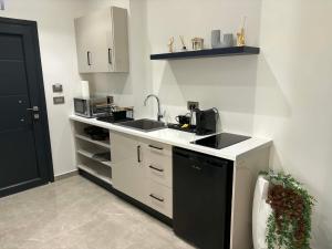 a kitchen with a sink and a counter at Olympian Gods apartments in Alikanas