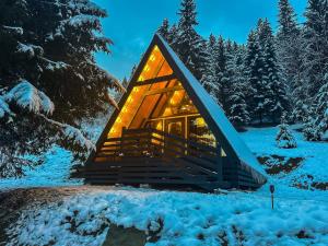 a cabin in the woods in the snow at ULISI house in Verkhniy Yasenov