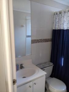a bathroom with a sink and a toilet and a shower at Isabel de la serena in La Serena