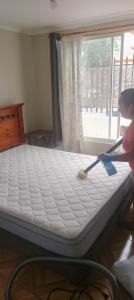 a person is cleaning a bed with a brush at Isabel de la serena in La Serena