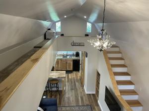 a stairway leading up to the kitchen in a house at Rustic Ridge in Granite Dells in Prescott