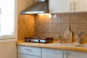 a kitchen with a stove and a sink at Joya's Little Farm Cottage in Svoronata +34 photos