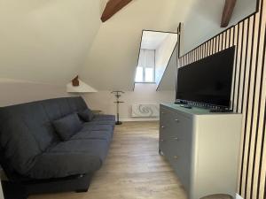 a living room with a couch and a flat screen tv at Logement climatisé avec cuisine équipée in Amboise