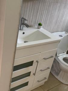 a bathroom with a sink and a toilet at Trelawnys Bliss Escape in Spring Rises +31 photos