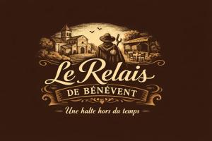a logo for a restaurant with a drawing of a man and a village at Relais de Bénévent in Bénévent-lʼAbbaye